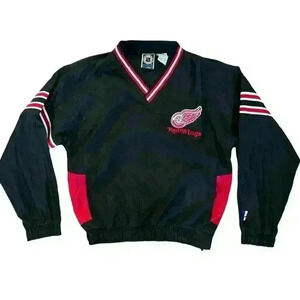 Boy’s Champion Red Wings Jacket Large Black Red Vintage 90s Retro Hockey Pullove